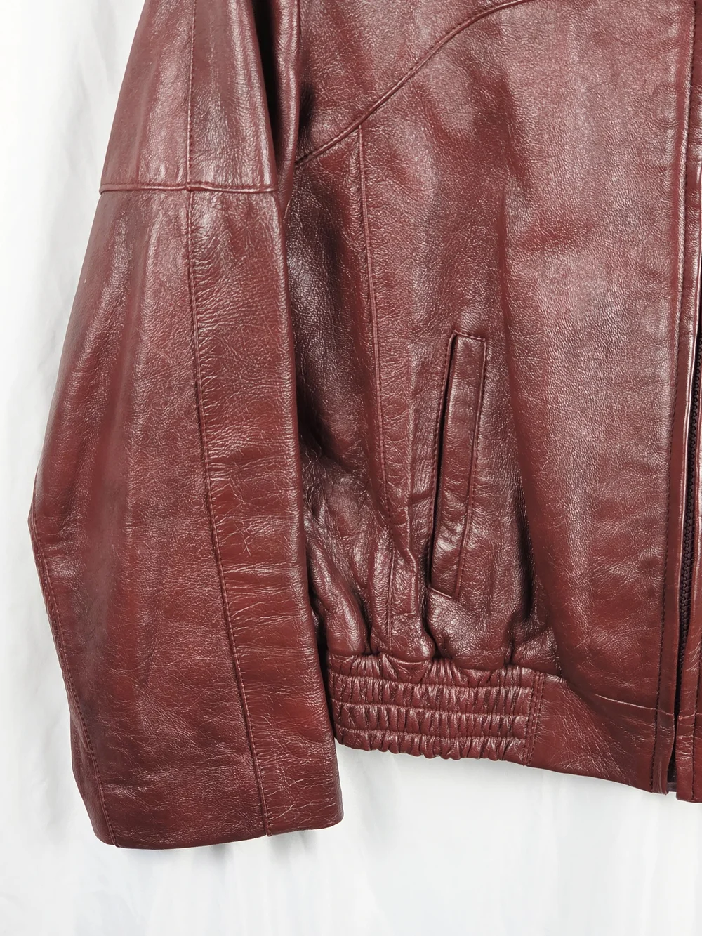 Lapiel Burgundy Leather Bomber Zip Up Jacket Size 42 - Picture 3 of 16